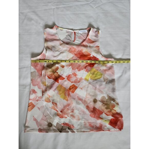 Calvin Klein Women's Pink Floral Layered Design Sleeveless Blouse Size Medium - Picture 7 of 8